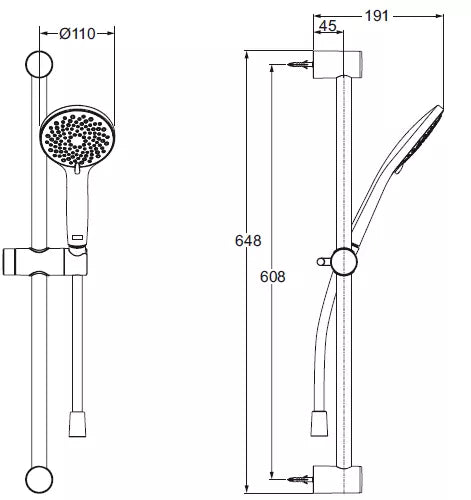 Ensemble douche Eco 100 + Barre + Flexible Chrome Douchette à main Ø 100 mm, 3 jet. flexible de douche chromé anti-torsion et support de douchette réglable E31176-CP By Jacob Delafon Paris