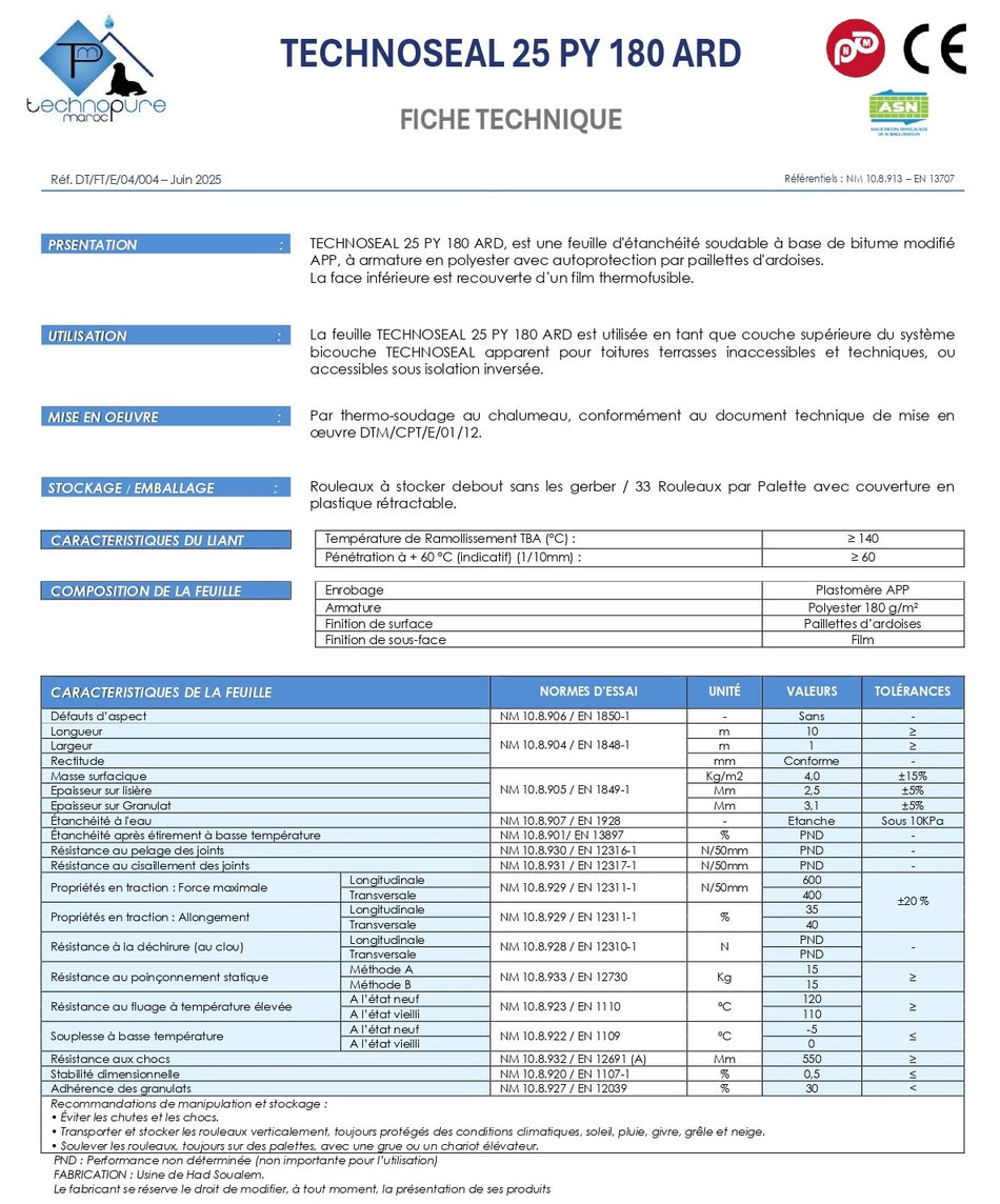 Rouleau d'étanchéité TECHNOSEAL 25 PY 180 ARD GRIS - APP / Voile polyester - 1*10ML