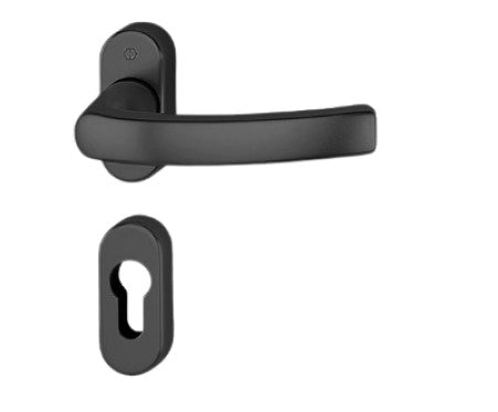 Garniture Liège  By HOPPE en aluminium sur rosaces avec rosaces à entré de clé, pour porte à profil ,carré à montage rapide,F9714M noir mat