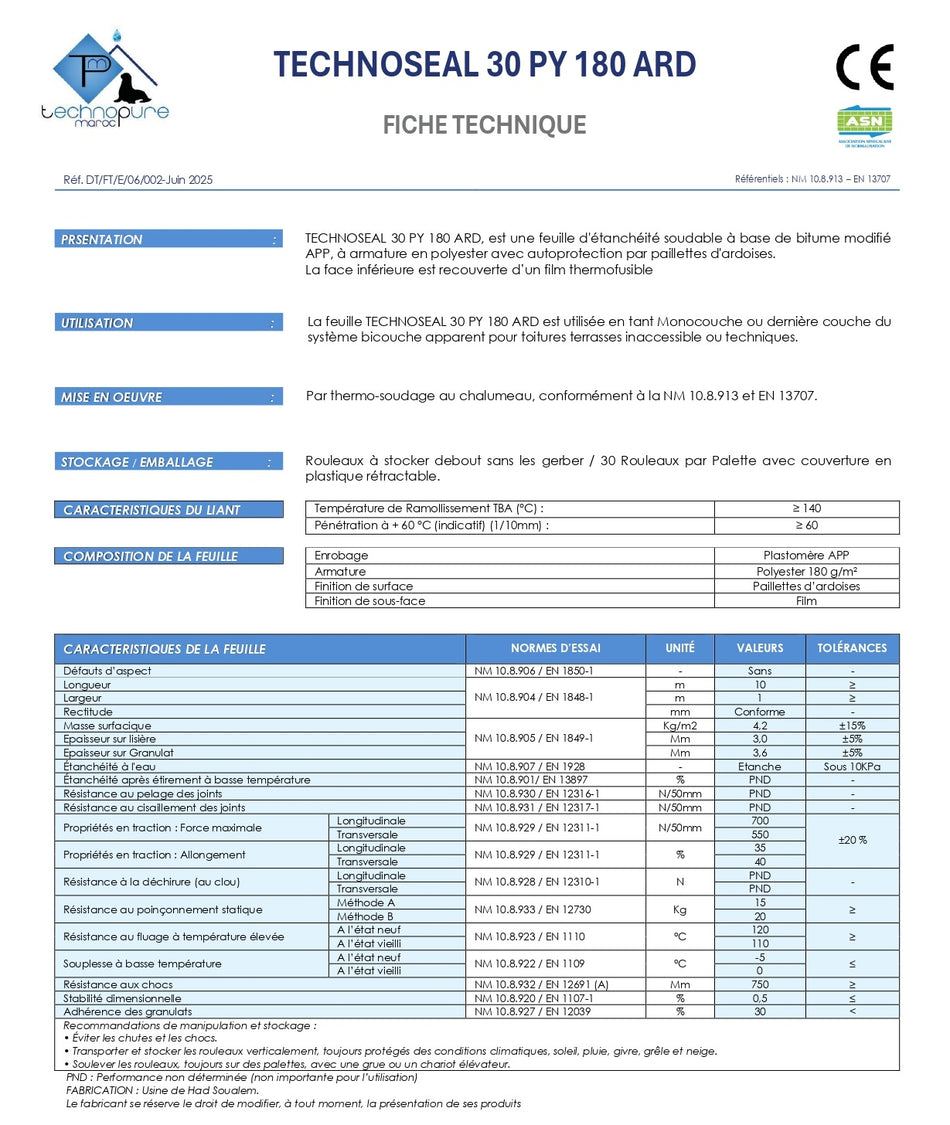 Rouleau d'étanchéité TECHNOSEAL 30 PY 180 ARD GRIS - APP / Voile polyester - 1*10ML