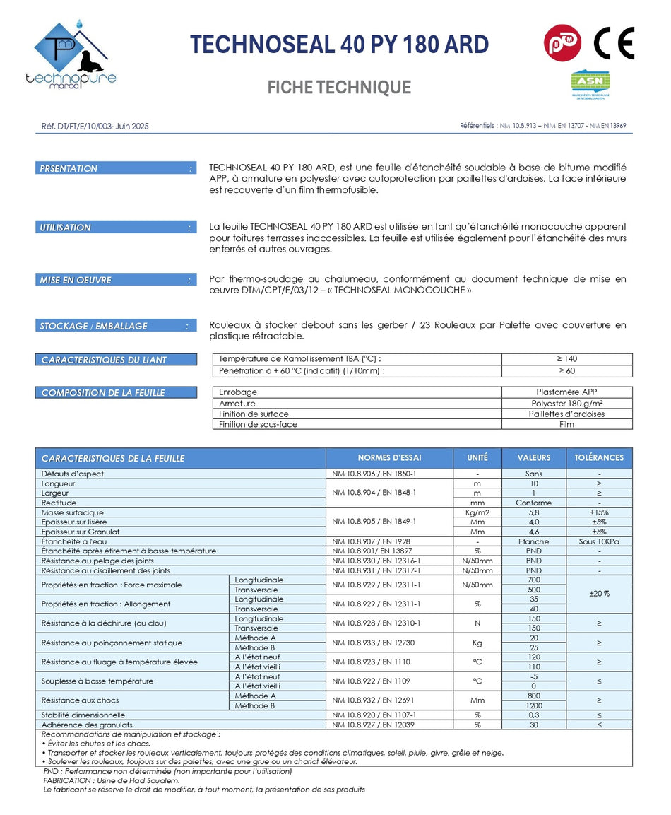 لفة عزل TECHNOSEAL 40 PY 180 ARD VERT - APP / قماش بوليستر - 1*10 متر