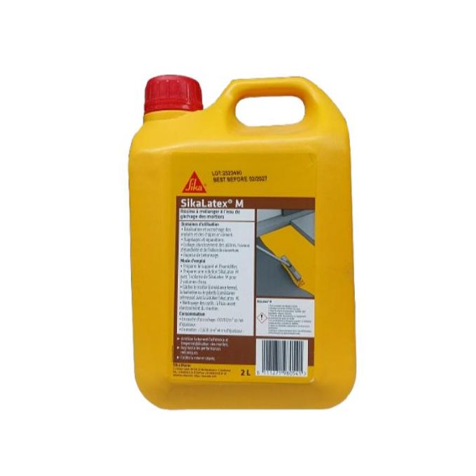 Sika® Latex M Résine à mélanger à l'eau de gâchage des mortiers, Collage, durcissement des plâtres, travaux d'étanchéité et de finition de couverture - 2 ou 5 Litres