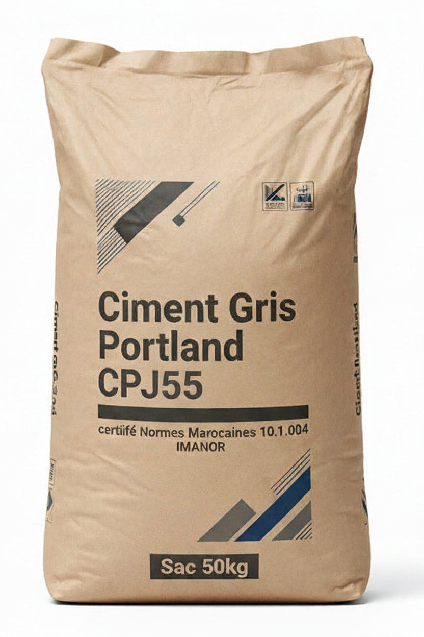 Ciment Gris Portland CPJ55 - certifié Normes Marocaines 10.1.004 IMANOR - Sac 50kg