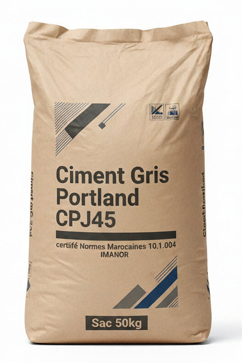 Ciment Gris Portland CPJ45 - certifié Normes Marocaines 10.1.004 IMANOR - Sac 50kg