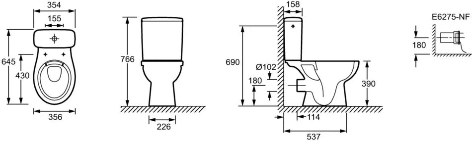 PATIO Rimless WC Pack, horizontal outlet, soft-close quick-release seat Ref. E22918-00 By Jacob Delafon Paris