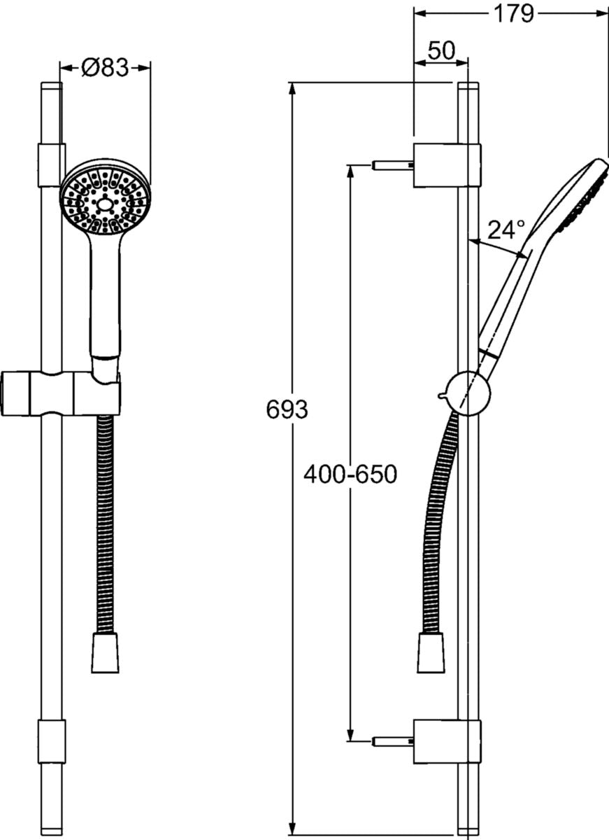 Ensemble douche Eco 80 + Barre + Flexible Chrome - Douchette à main Ø 80 mm, 1 jet. flexible de douche chromé standard et support de douchette réglable. Chromé Réf. E31173CP By Jacob Delafon Paris