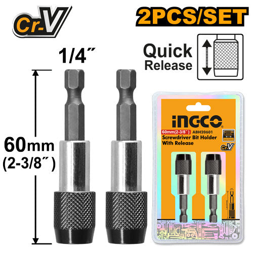 Porte-embout pour embouts de 25mm (PH2). Fonction déverrouillage facile.