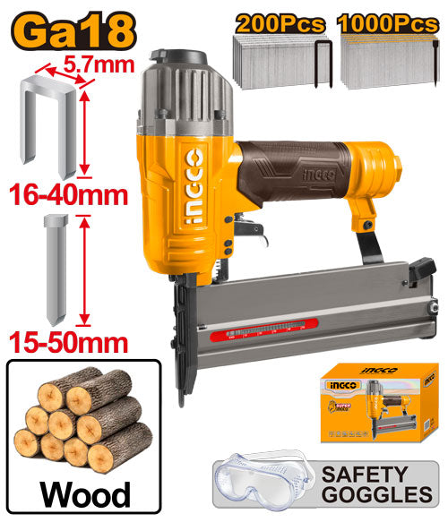 2-in-1 nailer/stapler for nails (15-50mm) and staples (16-40mm). Pressure 0.4-0.7Mpa. Supplied with 1000 nails and staples.