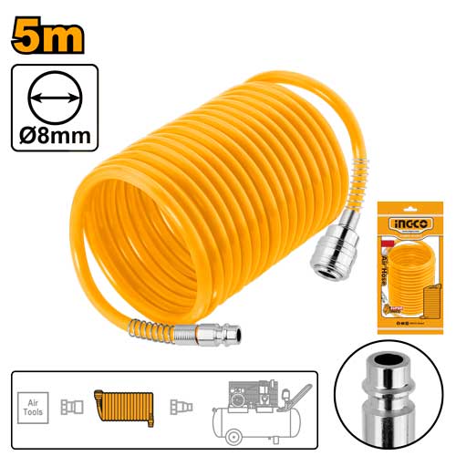 5m PU Air Hose, 5/8mm diameter. European type connector.