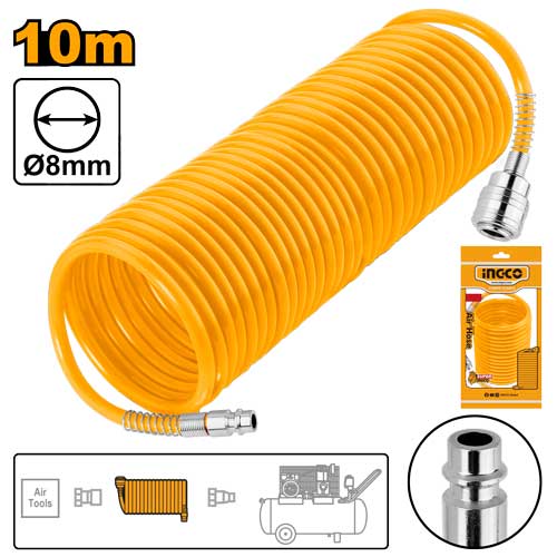 10m PU air hose, 5/8mm diameter. European type connector.