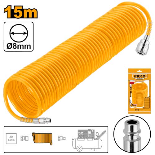 15m PU air hose, 5/8mm diameter. European type connector.