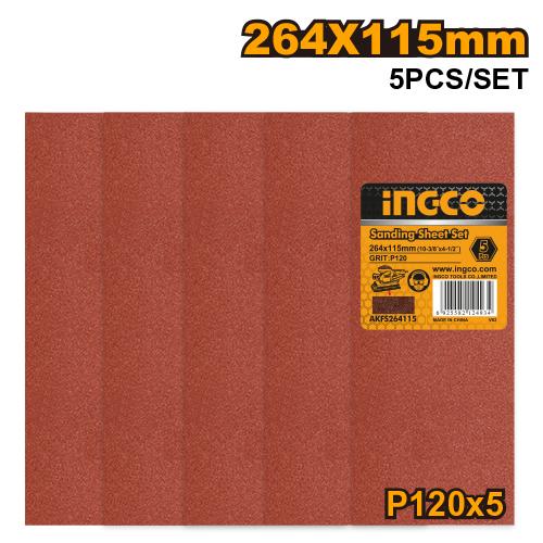 Set de 5 feuilles abrasives (264x115mm). Grains variés.