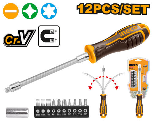 Jeu avec manche flexible, adaptateur et 10 embouts (SL, PH, T).