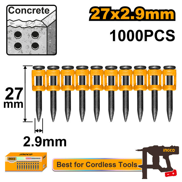 Box of 1000 continuous-feed nails. Length 27mm, diameter 2.9mm. For CCNLI nailers.