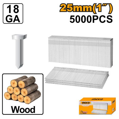 Box of 5000 smooth galvanized nails. Length 25mm, gauge 18.