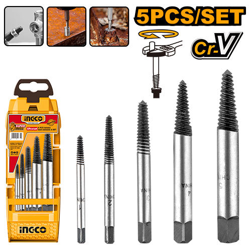 Set de 5 extracteurs de vis en Cr-V. Tailles de 3 à 18mm.