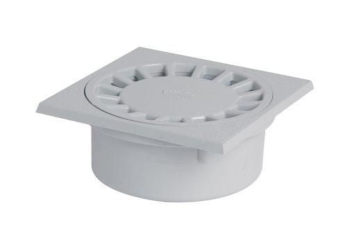 Light grey vertical outlet yard gully with integrated socket - Rigid UV-treated PVC - High flow rate and water seal - NICOLL