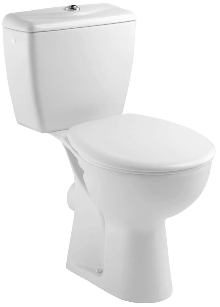 BRIVE Close-coupled toilet - Complete and individually packaged with original Heavy Duty Polypropylene seat and adjustable stainless steel hinges - Horizontal outlet - Ref. E0383-00 By Jacob Delafon Paris