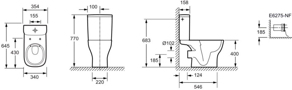 Jacob Delafon Paris STRUKTURA Rimless Wall-Hung Toilet, Horizontal Outlet, Soft-Close Quick-Release Seat, 3/6 L Flush, Ref. E76008-00