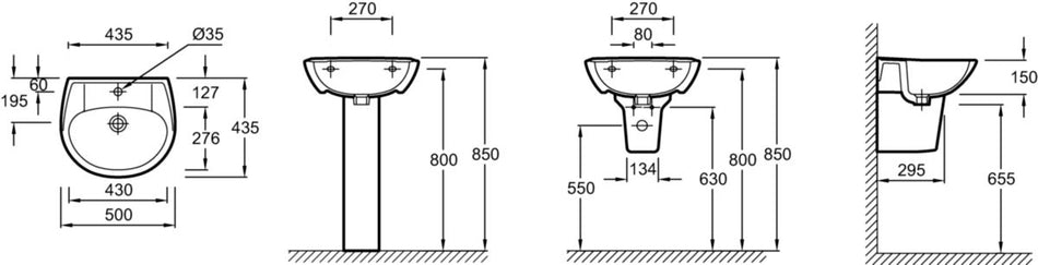 BRIVE washbasin 50 x 43.5 cm - Ref: E1345L-00 - Freestanding 10-year warranty By Jacob Delafon Paris