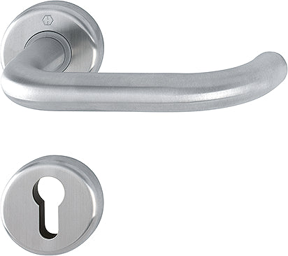 BADEN By HOPPE escutcheon set in stainless steel on roses with I-shaped key roses, for interior doors