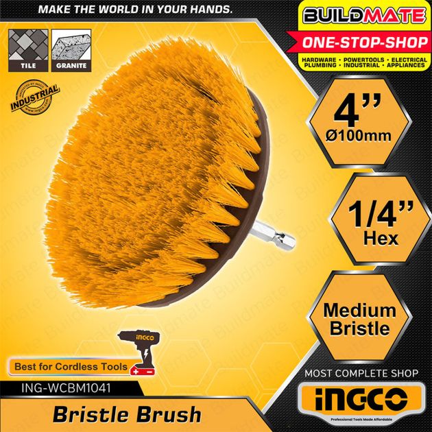 Brosse 4" poils souples pour visseuse - Tige : 1/4" hexagonale Idéal pour le nettoyage : revêtements de sol, porcelaine, granit, carrelage, tapis