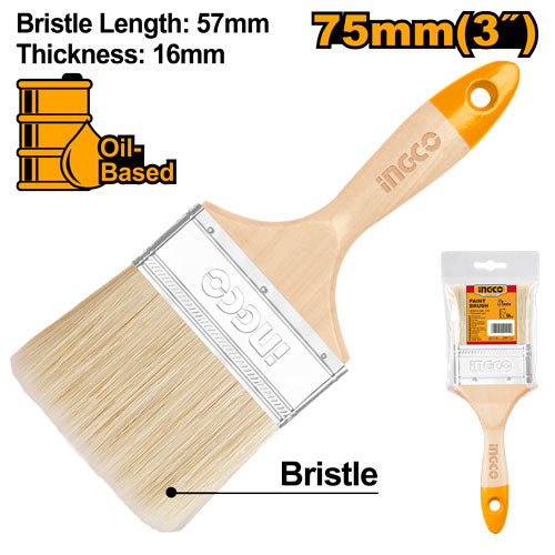 Wooden brush, 75mm wide, for oil painting. Bristle length 57mm.