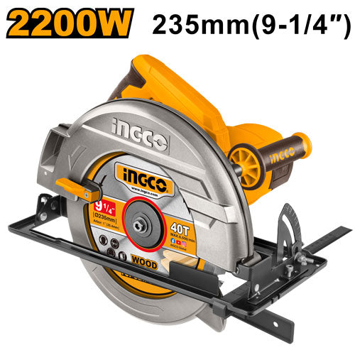 Scie circulaire 2200W, lame 235mm. Capacité coupe 90°: 80mm.