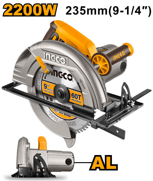 Scie circulaire 2200W, lame 235mm, vitesse 4800 tr/min.