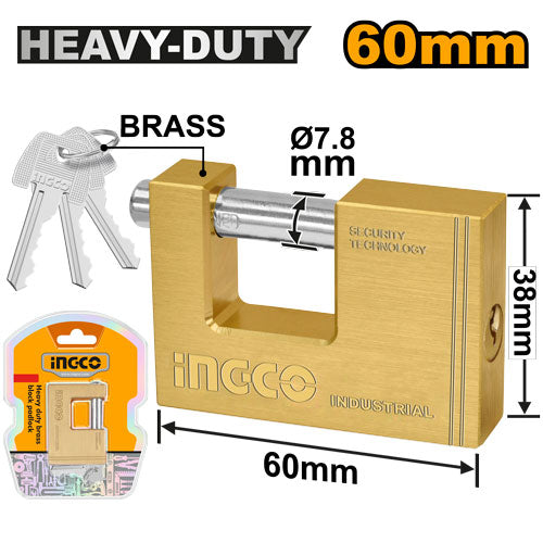 INGCO 60mm HEAVY DUTY Brass Padlock - Weight 234g - 3 keys