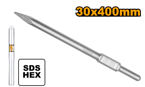 Hex point chisel 30x400mm. For concrete/brick.