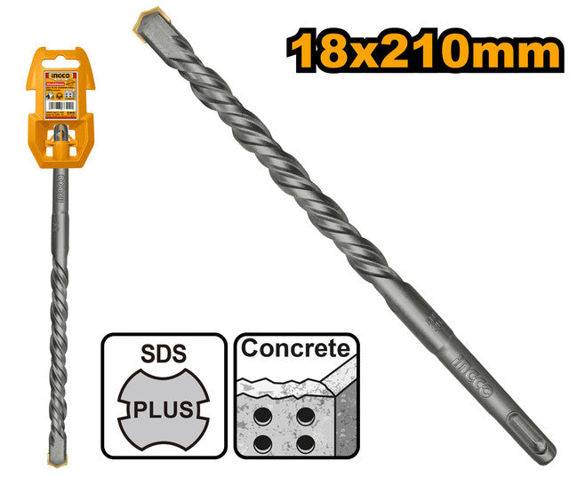 Foret SDS Plus pour béton. Diamètre 18mm, longueur 210mm.