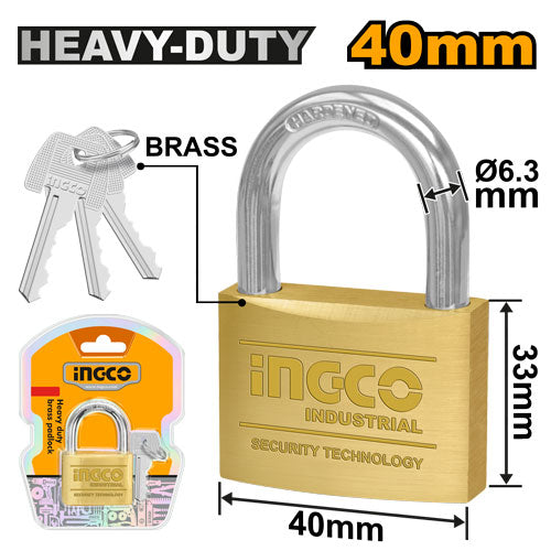 Padlock - INGCO - DBPL0402 - 40mm - Solid Brass - 3 keys included