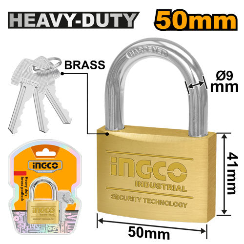 INGCO Padlock - Heavy Duty 50mm Brass DBPL0502 - 3 keys