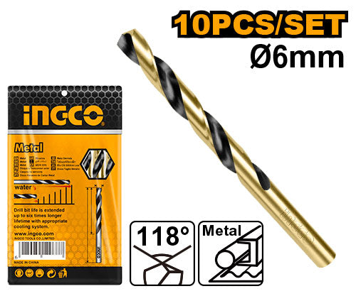 Foret HSS pour métal. Diamètre 6,0mm, longueur utile 57mm - Set de 10 Pièces