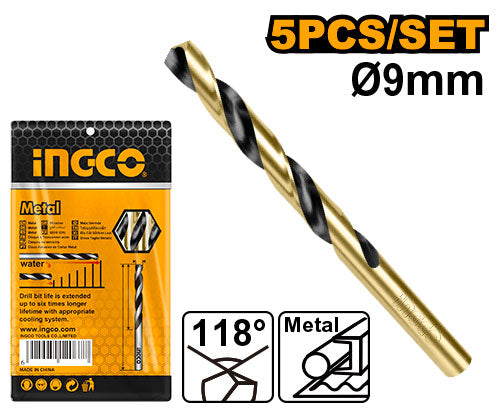 Foret HSS pour métal. Diamètre 9,0mm, longueur utile 81mm - Set de 5 Pièces