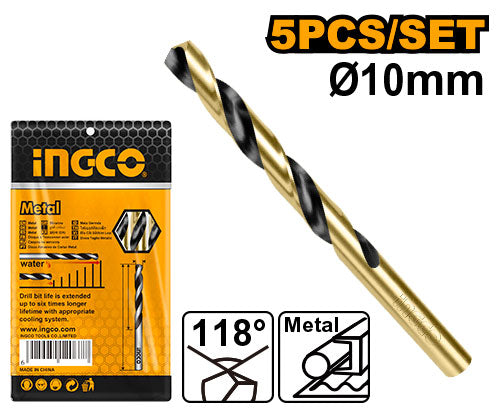 Foret HSS pour métal. Diamètre 10,0mm, longueur utile 87mm - Set de 5 Pièces