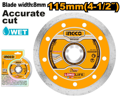 Disque diamant 115mm, largeur 8mm pour coupe humide.