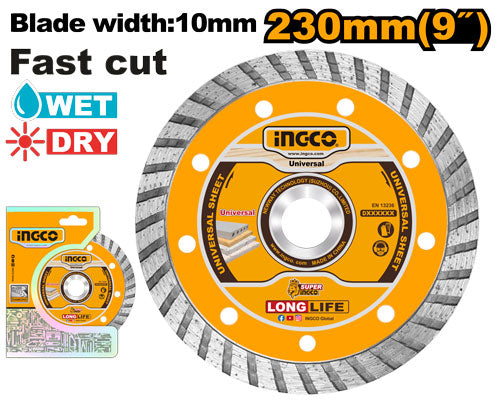 Disque diamant turbo 230x22.2mm, largeur 10mm.