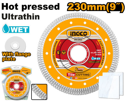 Disque diamant ultra-fin 230mm, hauteur lame 10mm. Avec plaque bride.