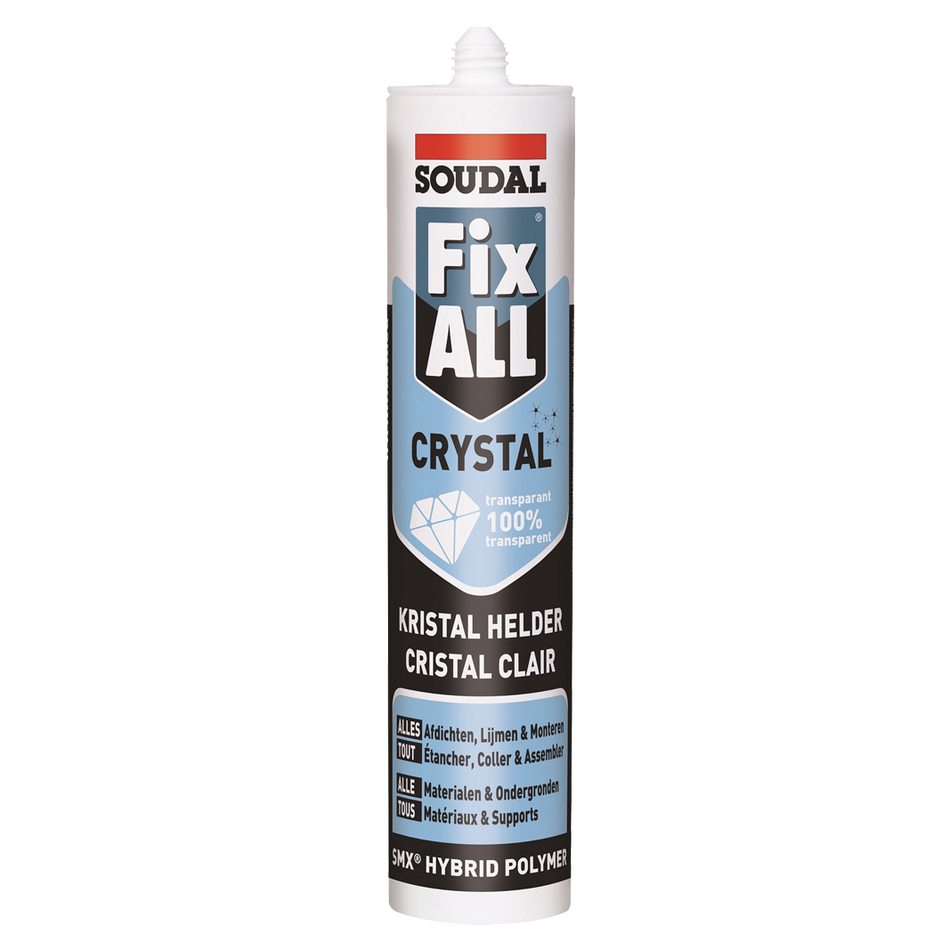 Cartouche SOUDAL Fix ALL 290 ml est un mastic-colle hybride (polymère SMX) professionnel. Offrant une adhérence initiale exceptionnelle (high tack) et un maintien immédiat. coloris Blanc ou Gris -