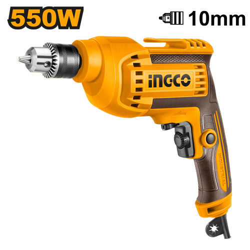 Perceuse électrique 550W, capacité 10mm. Vitesse variable 0-3300 tr/min.