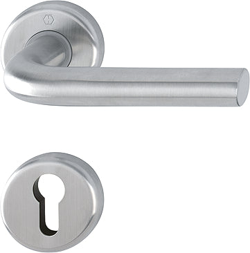 ESSEN By HOPPE stainless steel handle set on roses with escutcheons for interior doors