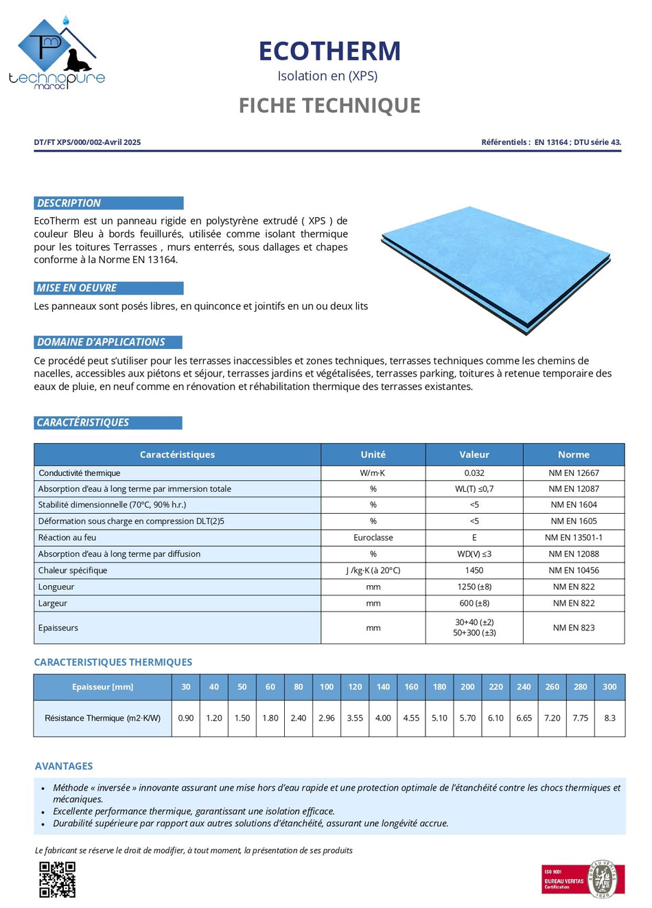 Polystyrène extrudé (XPS) EcoTherm à bords feuillurés - Dimension : 1250 MM X 600 MM Epaisseur 40MM
