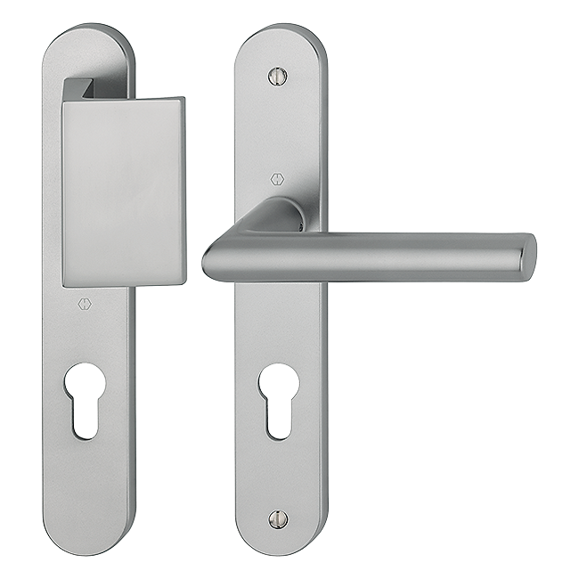 AMSTERDAM By HOPPE pull handle/lever handle set on long backplates, for entrance doors