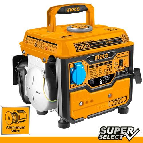 Générateur INGCO 1.00 KW - Produit du courant alternatif de 220 V + 12 Volts - Moteur essence 2 temps refroidi par air (0.65kW) - réservoir 4L - Pour utilisation en domestique ou chantier.