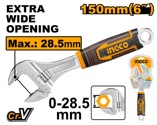 Adjustable wrench 150mm, soft grip. Adjustable jaw 0-24mm.