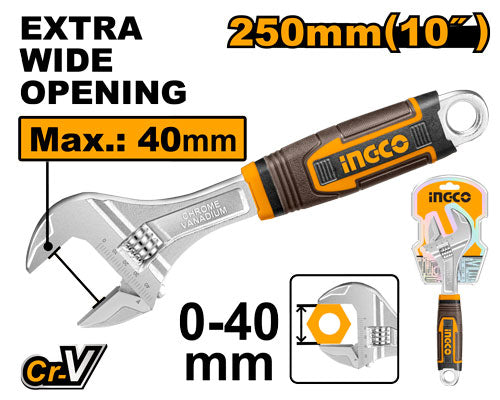 Adjustable wrench 250mm, soft grip. Opening 0-35mm.