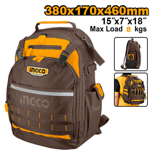 Sac à dos outils 1680D, 38x17x46cm. Charge max 8kg.