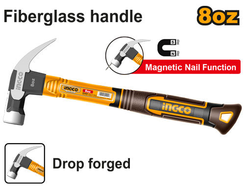 Marteau menuisier 220g, tête forgée acier carbone. Manche fibre verre.